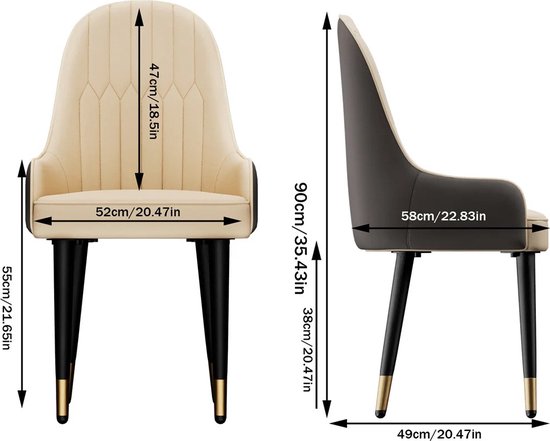 Asaam Set de 2 chaises de salle à manger – Chaises de salle à manger de Cuisine moderne avec Pieds en métal – Chaises de salon – Set de 2 – Beige – Chaises de salle à manger en cuir avec accoudoirs