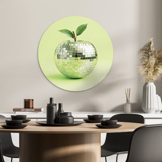 WallCircle® Wandcirkel 60x60 cm - Muurcirkel Groen - Disco - Decoratie - Appel - Muurdecoratie woonkamer - Wanddecoratie keuken - Kamer decoratie accessoires - Ronde schilderijen