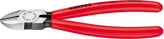 Knipex 70 01 160 zijsnijtang met rode handvatten, gepolijst.