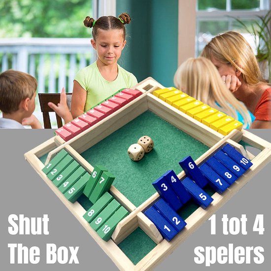 Allernieuwste.nl® Shut the box - Kleurige Houten Bordspel - Dobbelspel - 1 - 4 spelers - Drankspel - Denkspel - Gezelschapsspel voor volwassenen en kinderen - Spel voor op Reis - Houten spel - Kinder spel - Dobbelstenen - Reisspel - Samen spelen