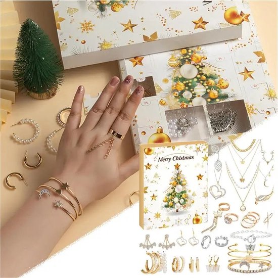 FIBILA Sieraden Adventskalender - Adventskalender 2024 - Adventskalender Dames - Adventskalender - Volwassenen - Kettingen - Oorbellen - Ringen - 24 Dagen - Mode