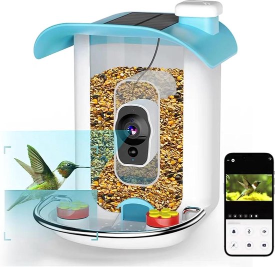 Croci Vogelhuis wifi met zonnepaneel, accu en camera HD 1080p, smart app met soortenherkenning, foto en video, bewegingsmelder voor vogels van hout Croci Vogelhuis wifi met zonnepaneel, accu en camera HD 1080p, smart app met soortenherkenning, foto en video, bewegingsmelder voor vogels van hout