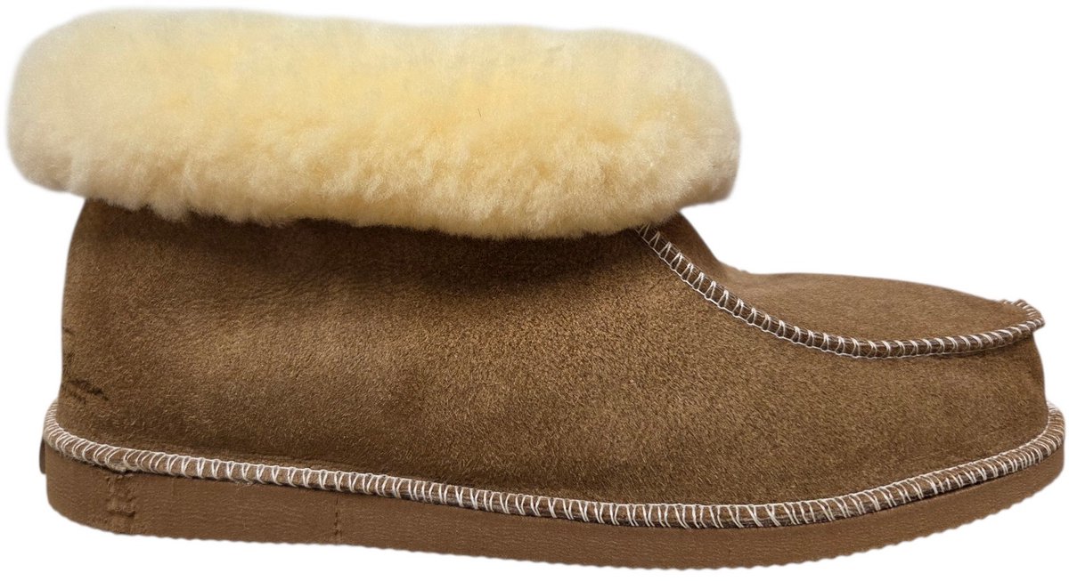van Buren Dames Pantoffels Camel Lamsvacht Rubberen Zool