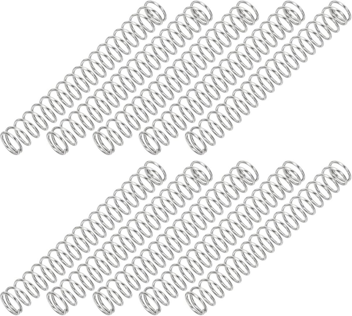 Set van 10 Verlengluchtveren RVS 304 0.5mm Draaddiameter 4mm Buitendiameter 40mm Lengte