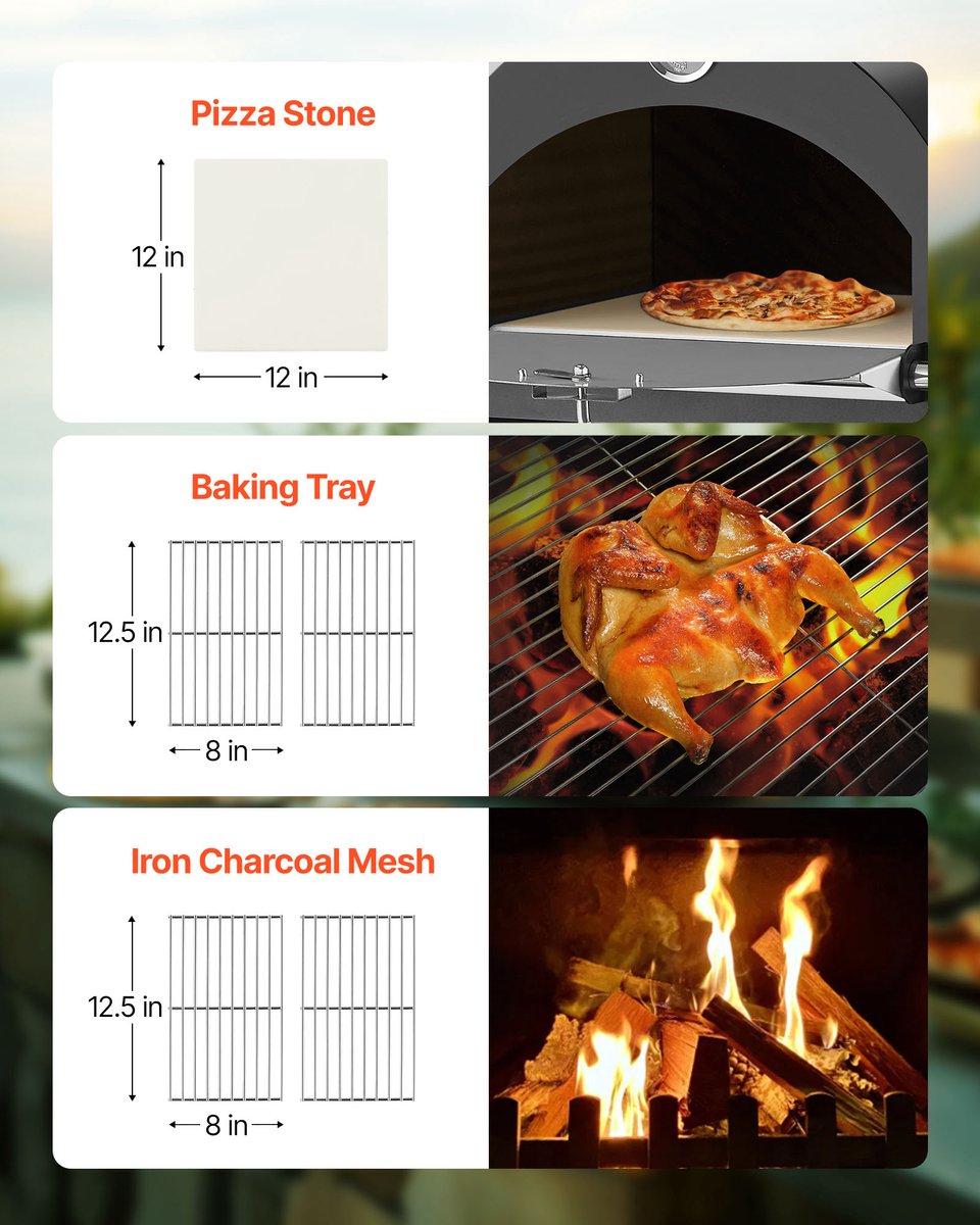 VEVOR Pizzaoven 12 Inch Pelletoven, 2-Laags Houtgestookte Pizzaoven, Houtgestookte Buitenoven met 2 Afneembare Wielen, Pizzamaker met Een Maximale Temperatuur van 540 °C voor Grillen – foto 4