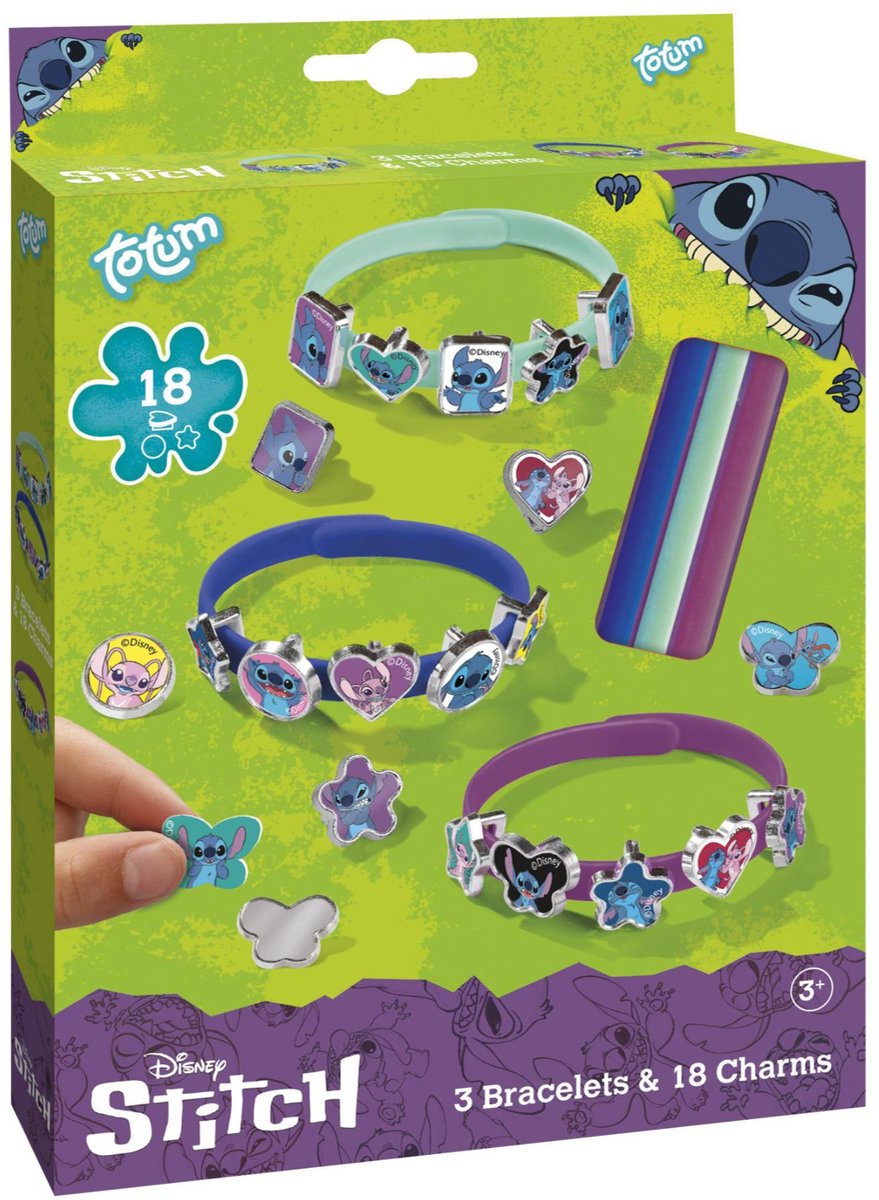 Disney Stitch Totum - 3 schuif armbandjes maken met 18 bedels en stickers - knutselen 21 -delige set speelgoed vanaf 3 jaar Lilo & Stitch cadeautip — afbeelding 12