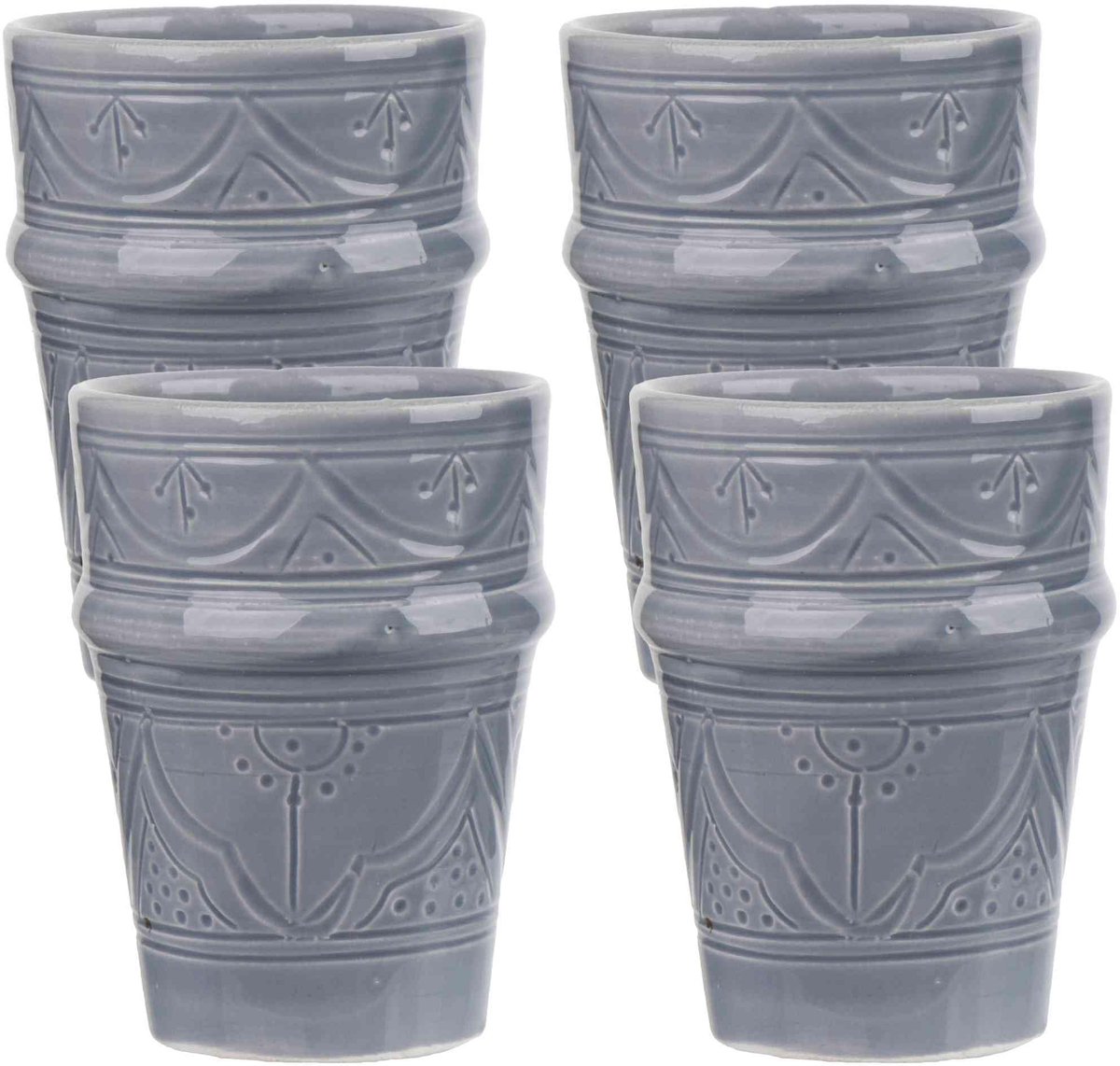 Keramische Koffiemok Latte Macchiato Set - Elegante Gegraveerde Ontwerp - 4 x 200 ml