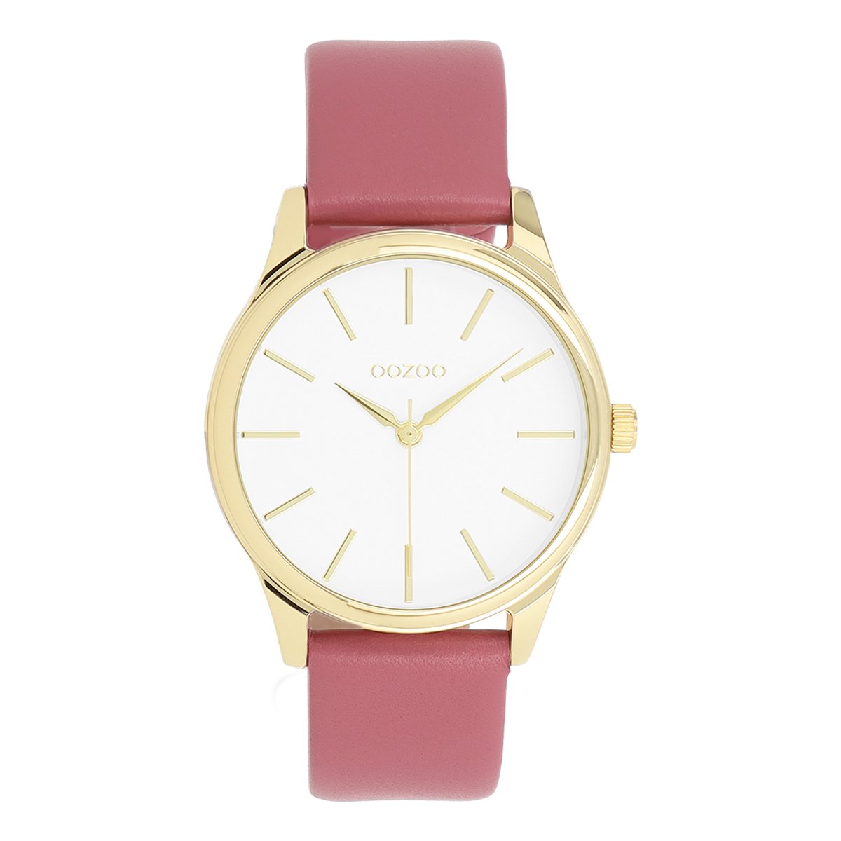 OOZOO Timepieces - Goudkleurige OOZOO horloge met roze leren band - C11676