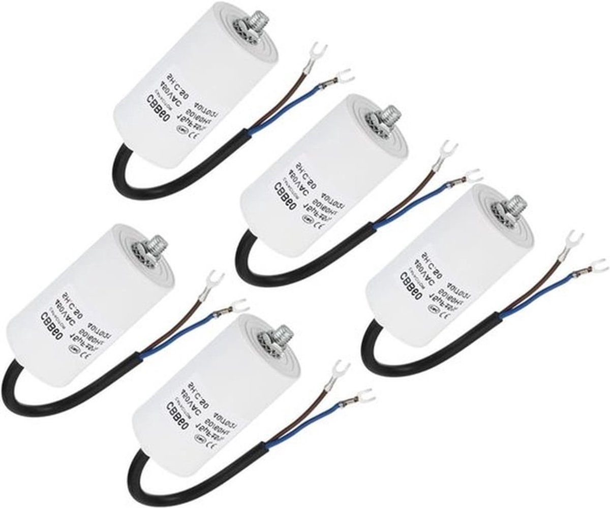 CBB60 15uf Bedrijfscondensator, 5 stuks AC 450 V, schroefklemmen U 50/60 Hz, cilindrische bodem met M8-schroef voor wasmachines, pompmotoren