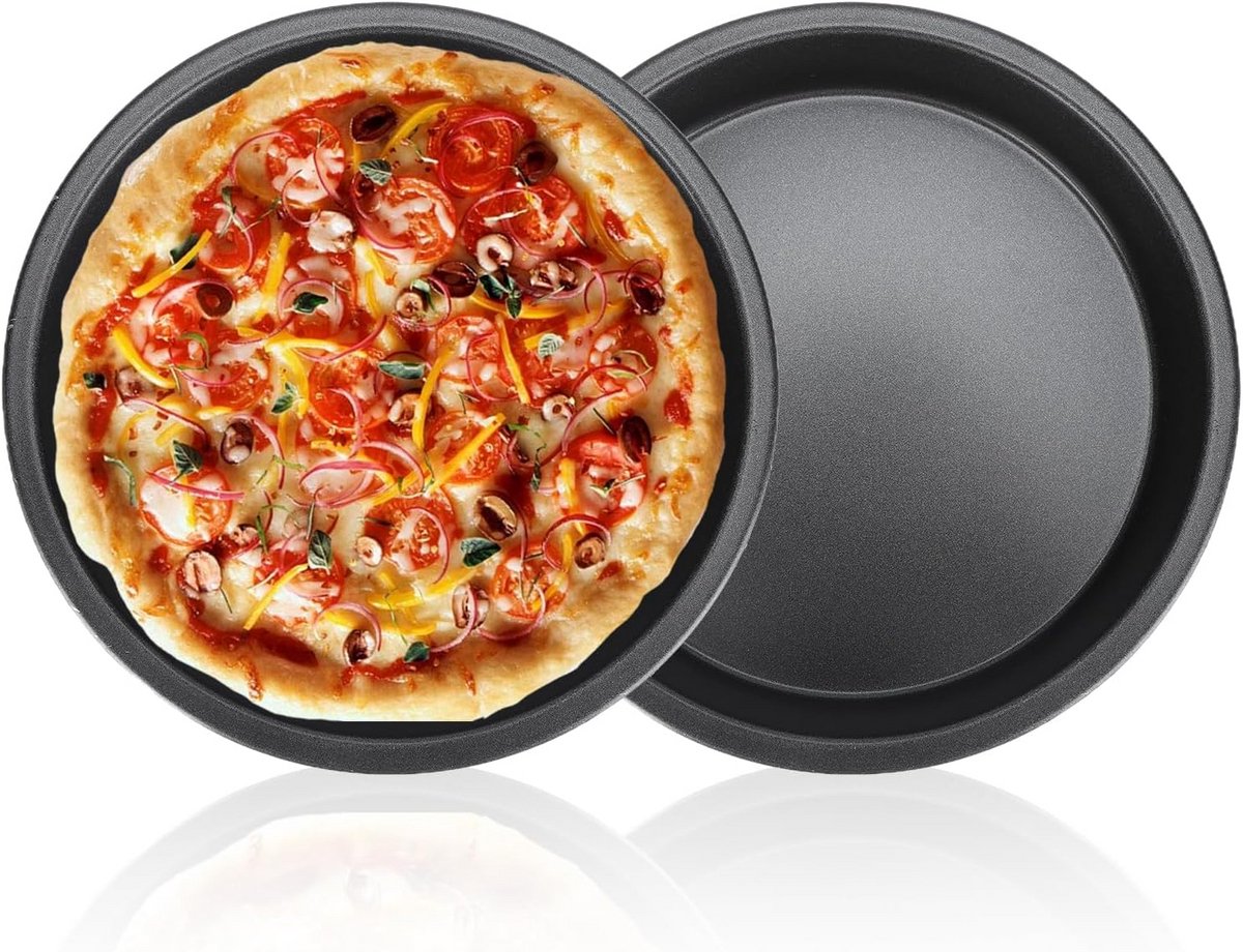 Set van 2 Non-Stick Ronde Pizza Pannen van Koolstofstaal voor Oven Bakken