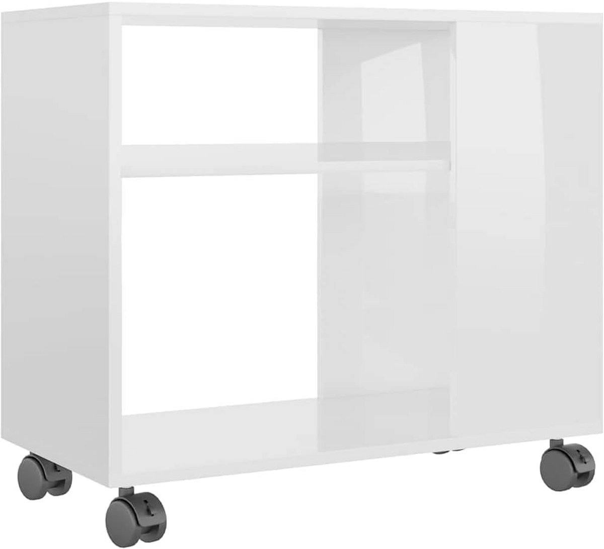 Stijlvolle Salontafel met 2 Lagen en Wielen in Hoogglans Wit