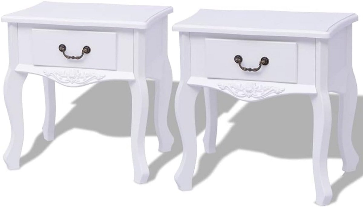 Set van 2 Witte Nachtkastjes met Lade voor Slaapkamer