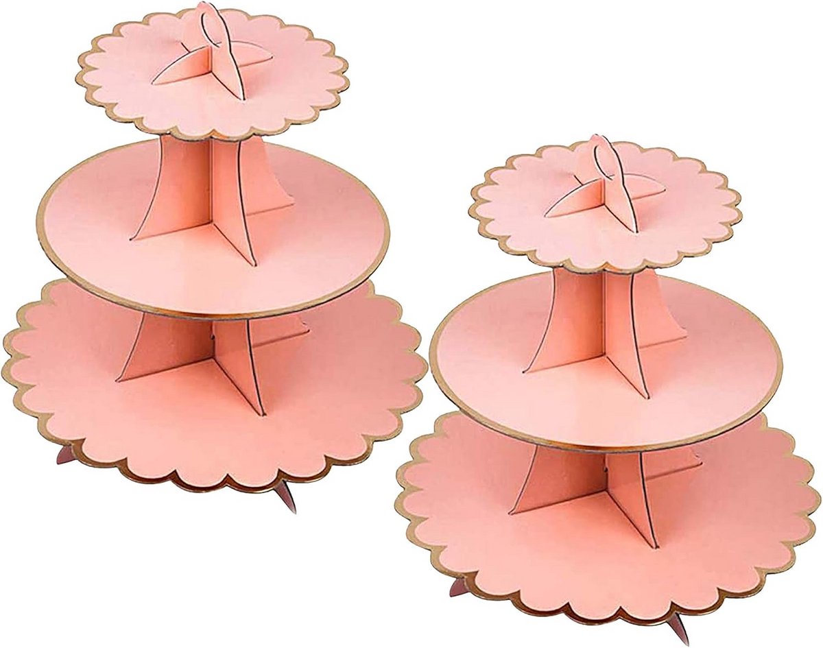 Set van 2 Kartonnen Cupcake Toerens met 3 Etages voor Feestdecoratie