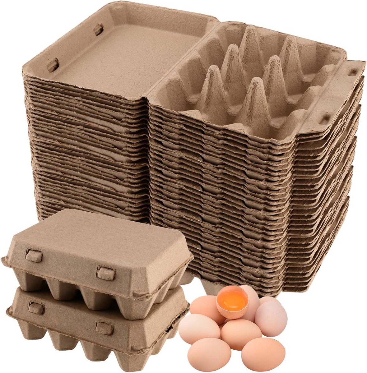 50 Stuks Bruine Kartonnen Eierdozen voor 12 Eieren - Ideaal voor Bewaren en Knutselen
