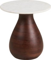 Table d'appoint Artichok Herre en bois Marron avec plateau en marbre blanc - Bois de manguier - Marron foncé - Ø40 x 41 cm