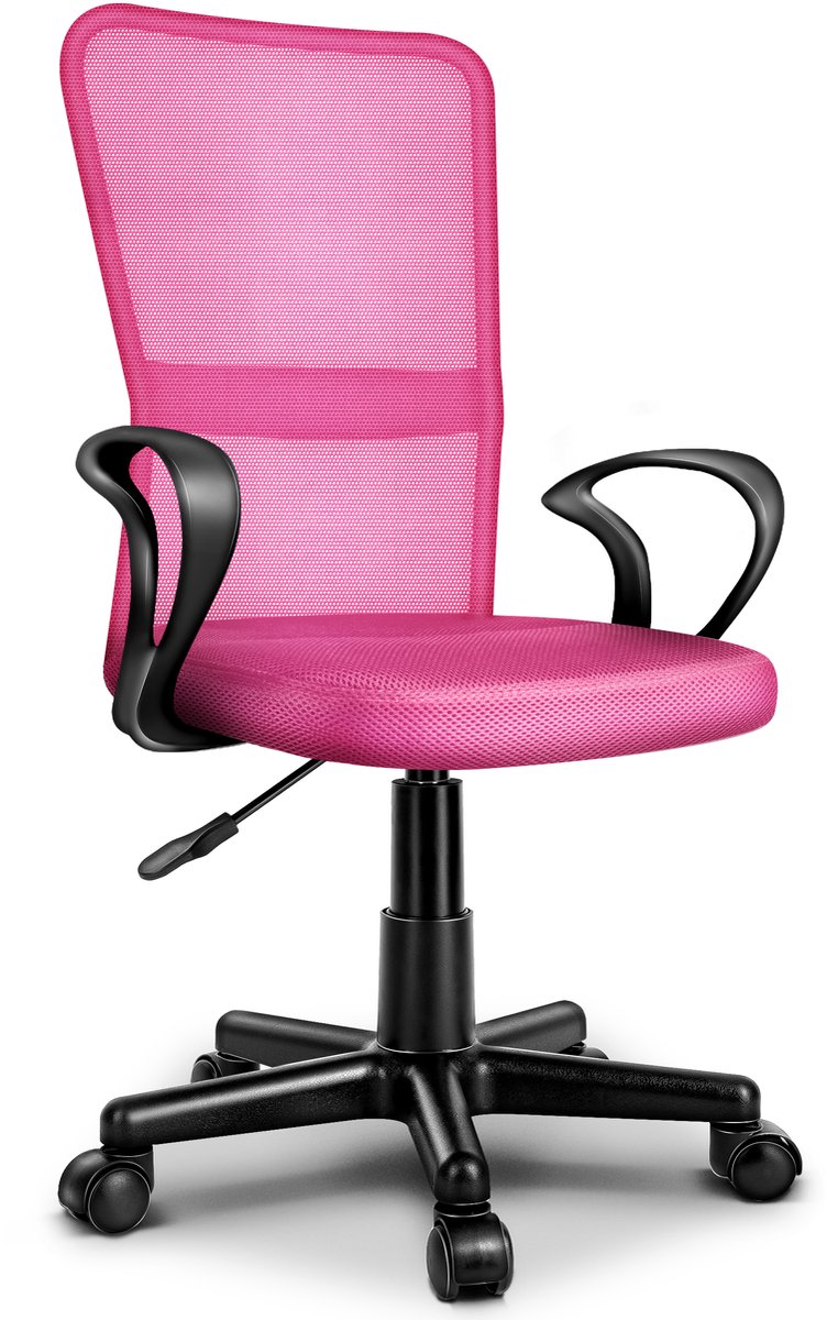 TRESKO® bureaustoel kantoorstoel draaistoel, met kunststof wielen, traploos in hoogte verstelbaar, gevoerde zitting, ergonomische vormgeving, SGS-geteste veer (roze)