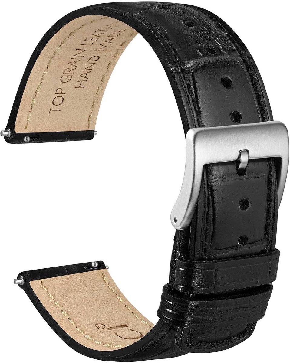 Leren Horlogeband met Krokodillenreliëf en Quick Release - Diverse Maten