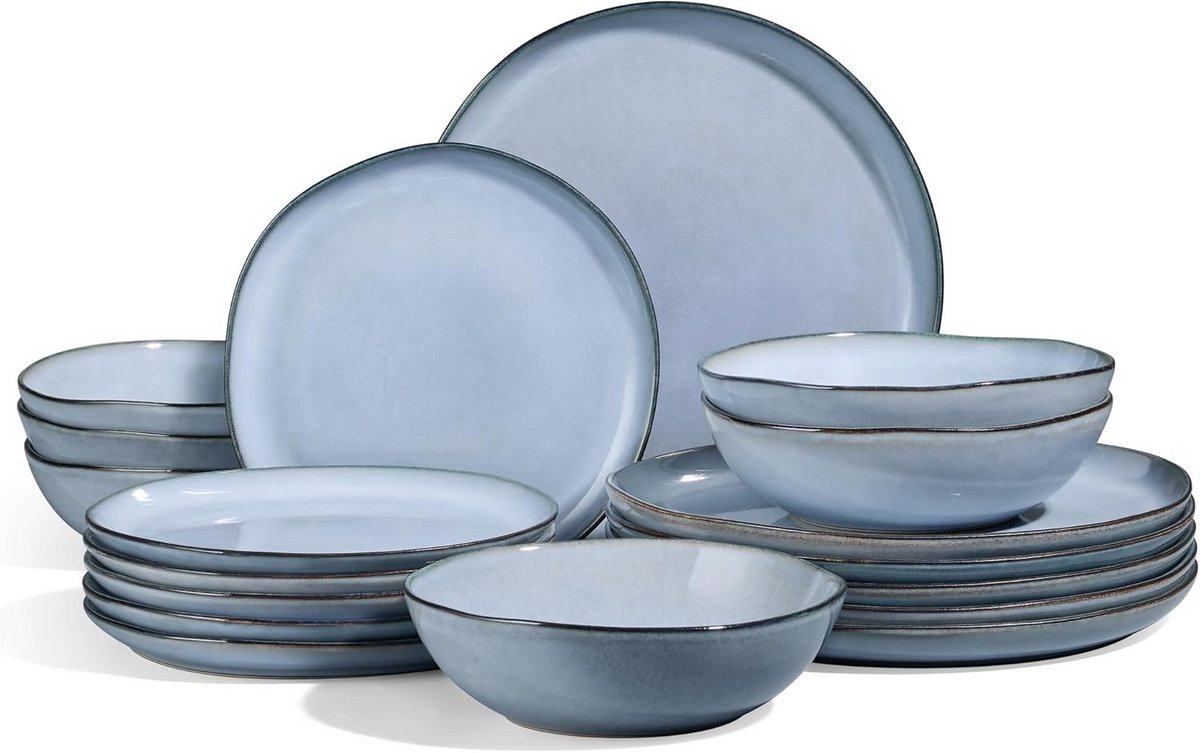 Servies Set 18 Delig voor 6 Personen in Uniek Neo Blauw Design
