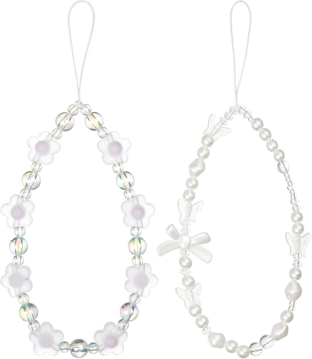 Set van 2 Smartphone Lanyards met Parelketting en Polsband - Universele Telefoonkoord