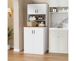 Hoge Kast voor Wasmachine en Droger met 2 Deuren en Verstelbare Plank
