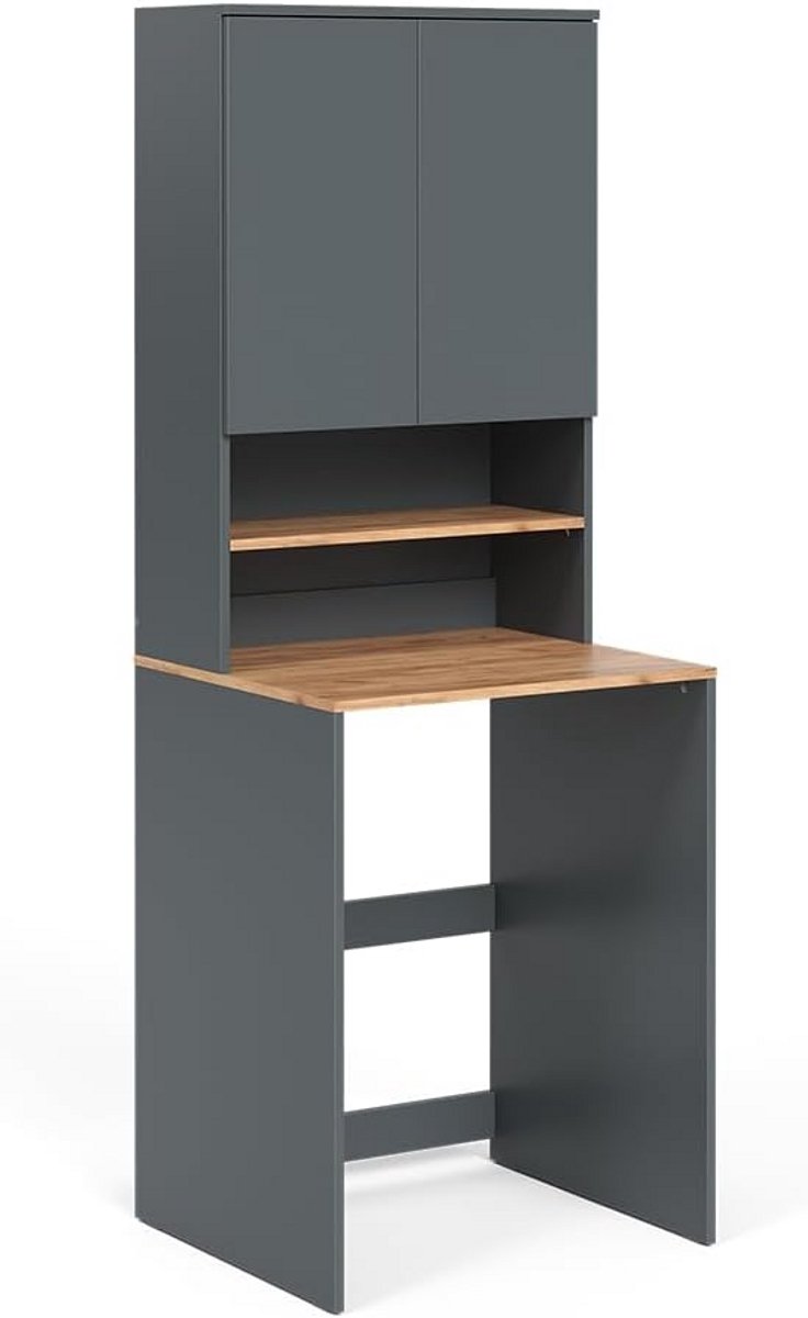 Wasmachinekast met Opbouw en Opbergruimte Badkamer Kast Anthraciet/Eiken