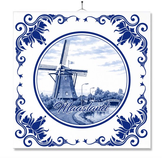 Tegel Met Opdruk | Maasland | Delft Blauw | Cadeau | Inclusief Geschenkdoos | Standaard | Ophangsysteem