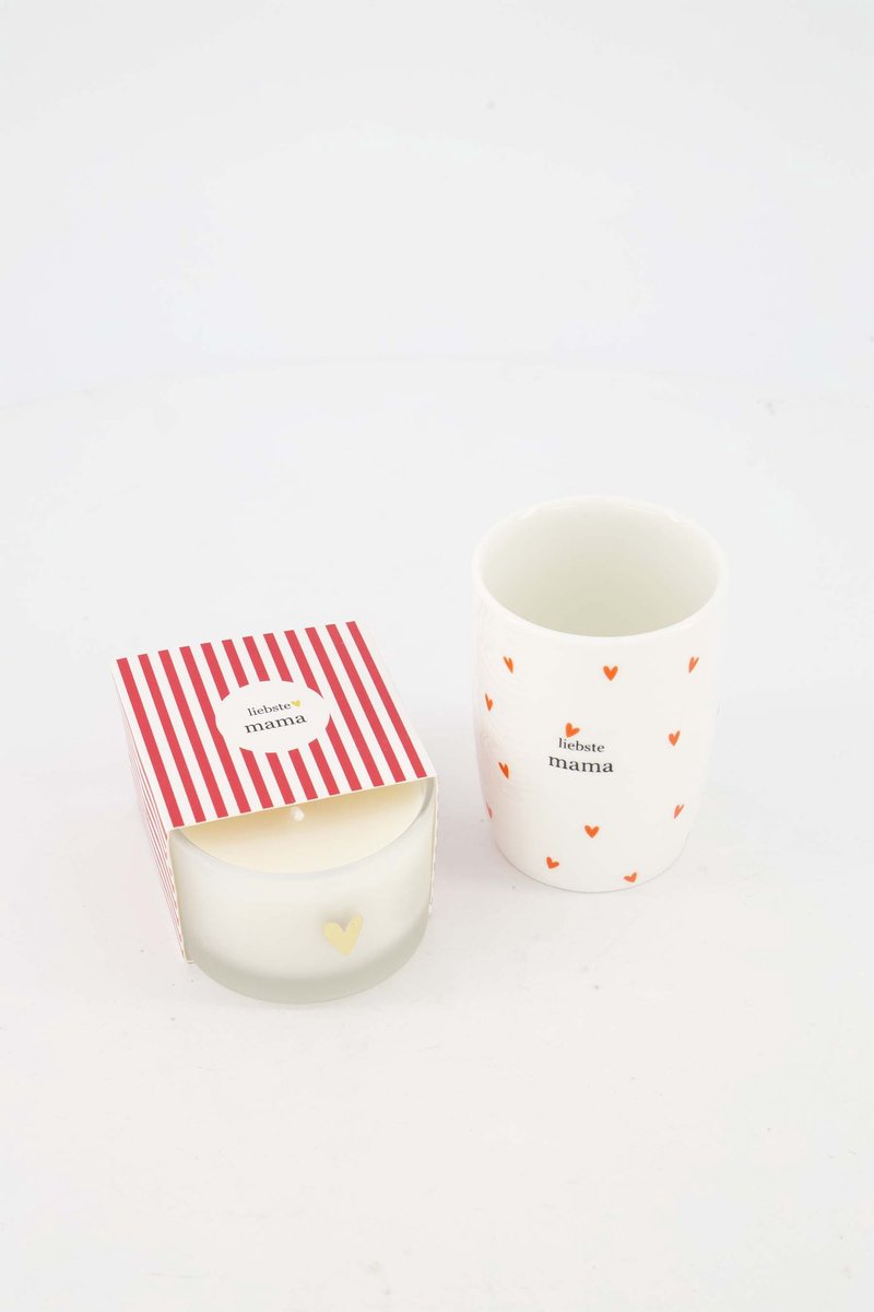 Zusss Cadeauset Koffiemok En Geurkaars Liebste Mama - Verjaardag - Cadeau Keramiek Wit / Rood