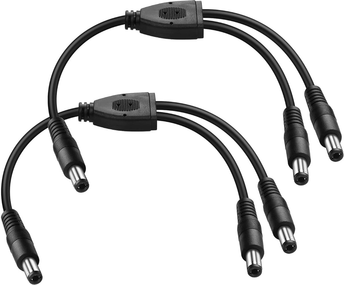 Set van 2 Stroomsplitter Kabel DC 5.5x2.5mm - 1 naar 2 Y-Adapter voor CCTV, LED Strips en DVR
