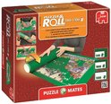 Doos van Jumbo Puzzle & Roll. Toont een puzzel van 500-1500 stukjes op een groene mat. Incl. 3 kartonnen kokers.