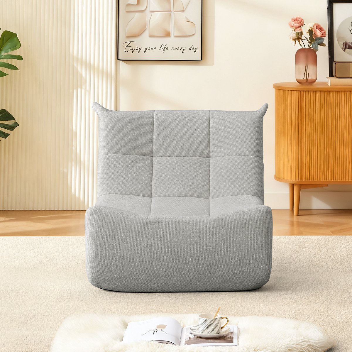 Chenille Togo Bank, Boden-Loungestoel, Armloze Accentstoel, Zitzak Bank, Togo Stijl Haard