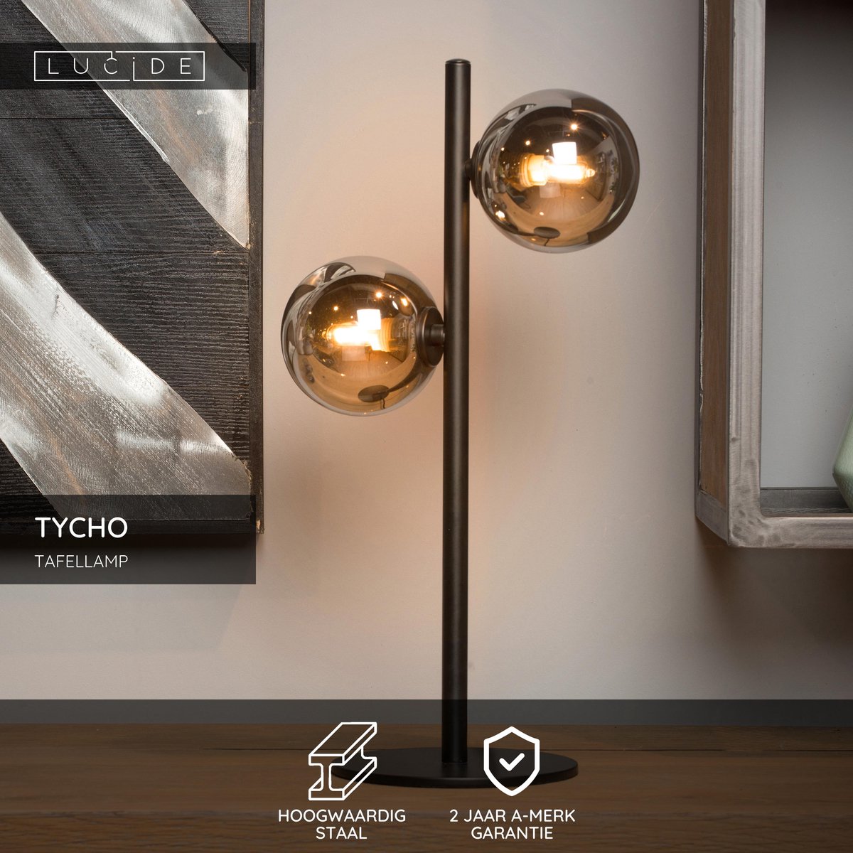 Lucide TYCHO - Tafellamp - 2xG9 - Zwart