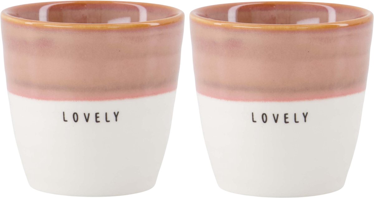 Zusss Set Van 2 Espressomokken Lovely - Cadeau - Verjaardag Keramiek Wit / Donkerroze