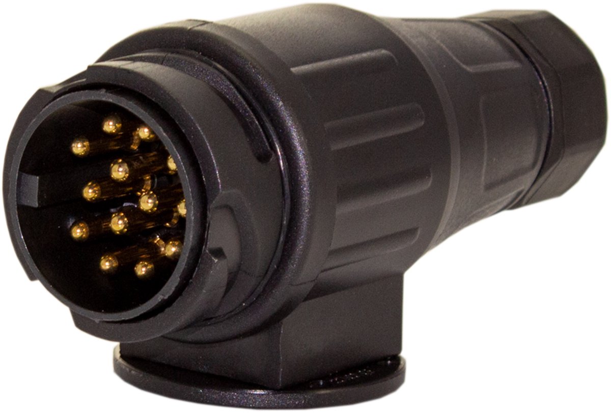 Aanhangerstekker - 13-polig - 12V - ISO 1724 - Schroefaansluiting - Voor auto, caravan & trailer - Stevig ontwerp - Koper connector - Zwart kunststof [54943]