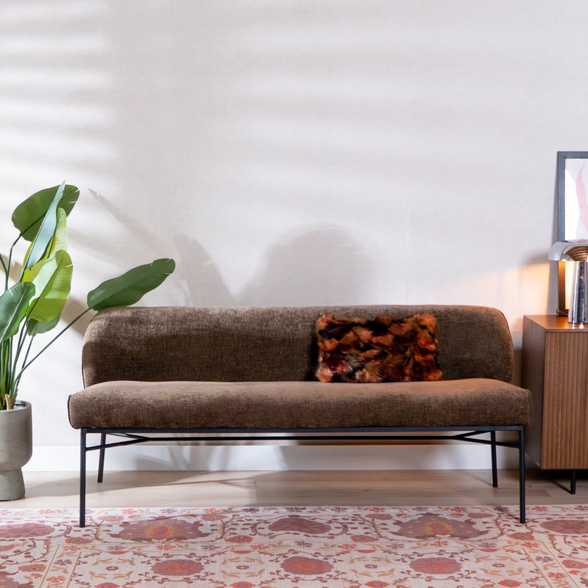 Bronx71® Eetkamerbank Momo chenille mocha 220 cm - eettafelbank - eetbank