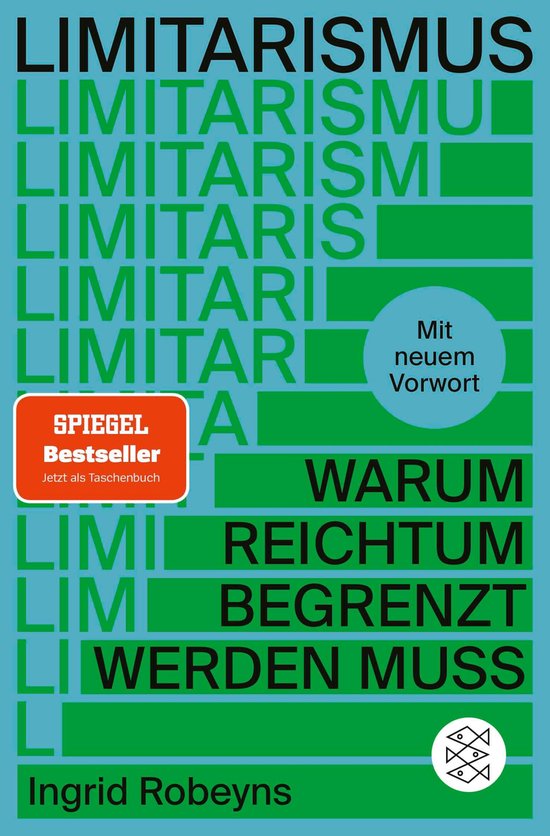 Boekomslag met de titel "LIMITARISMUS". Groene en witte letters op een blauwe achtergrond. "SPIEGEL Bestseller" en "Mit neuem Vorwort" zijn ook vermeld.