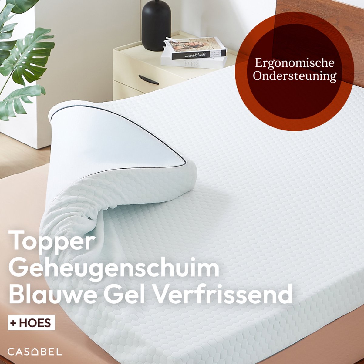 CASABEL Traagschuim Matrastopper 90x200 cm met Katoenen Hoes - 6 cm Gel-geïnfuseerd Blauw