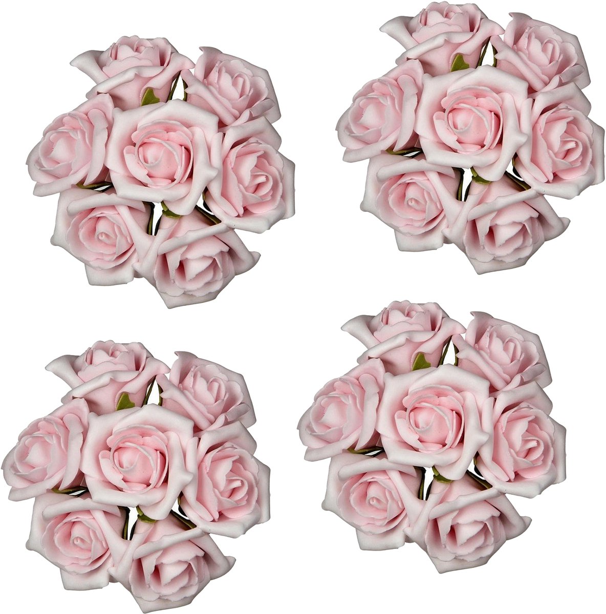 Ideas4seasons Decoratie roosjes foam - 6x - bosje van 7 - lichtroze - Dia 6 cm - hobby/DIY bloemetjes