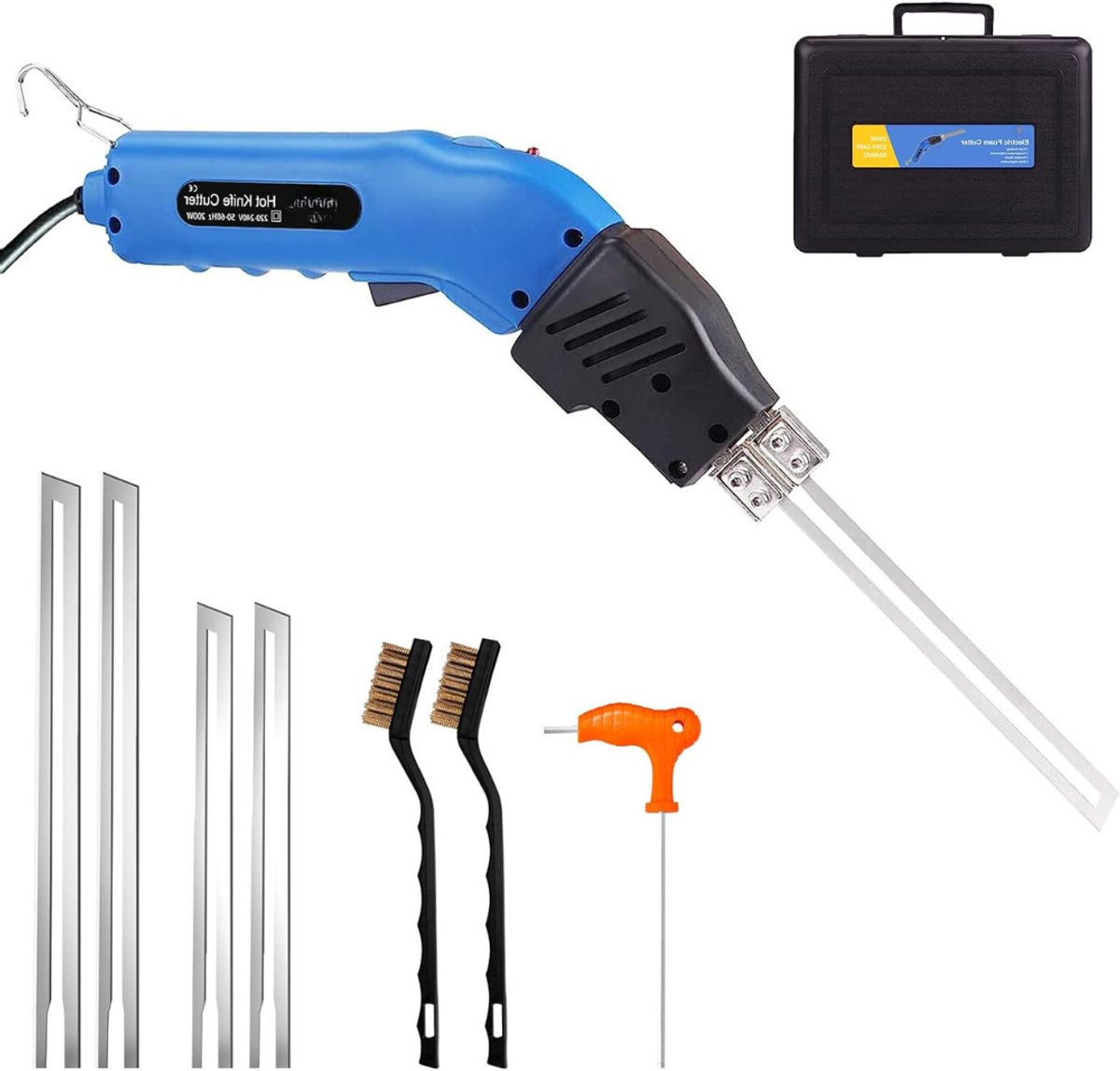 RONN® Elektrische Piepschuimsnijder – Draagbare Styroporsnijder Met 4 Messen – Polystyreensnijder – Blauw - 35cm x 24cm x 11cm