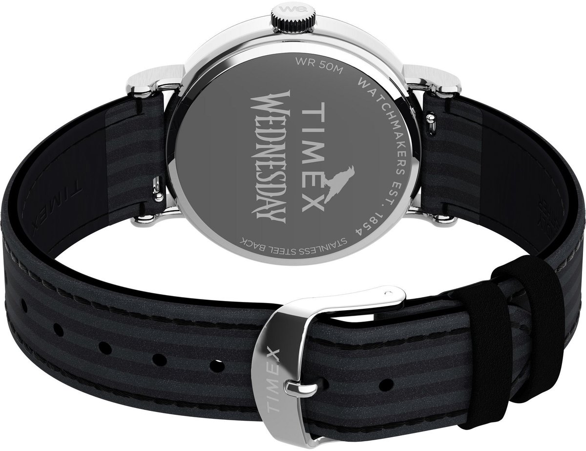 Timex Timex X Wednesday Weekender Quartz Analoog Horloge Zwart Kast: 100% Loodarm Messing | Armband: 100% Leer 37 TW2Y19400YH