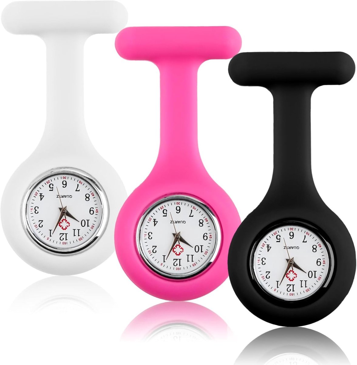 3PCS Zusterhorloge - Fob Horloge - Siliconen Zusterhorloge met Speld - Makkelijk Schoon te Maken en Steriliseren - Duurzaam Pocketklok met Pin voor Verpleegkundigen en Artsen