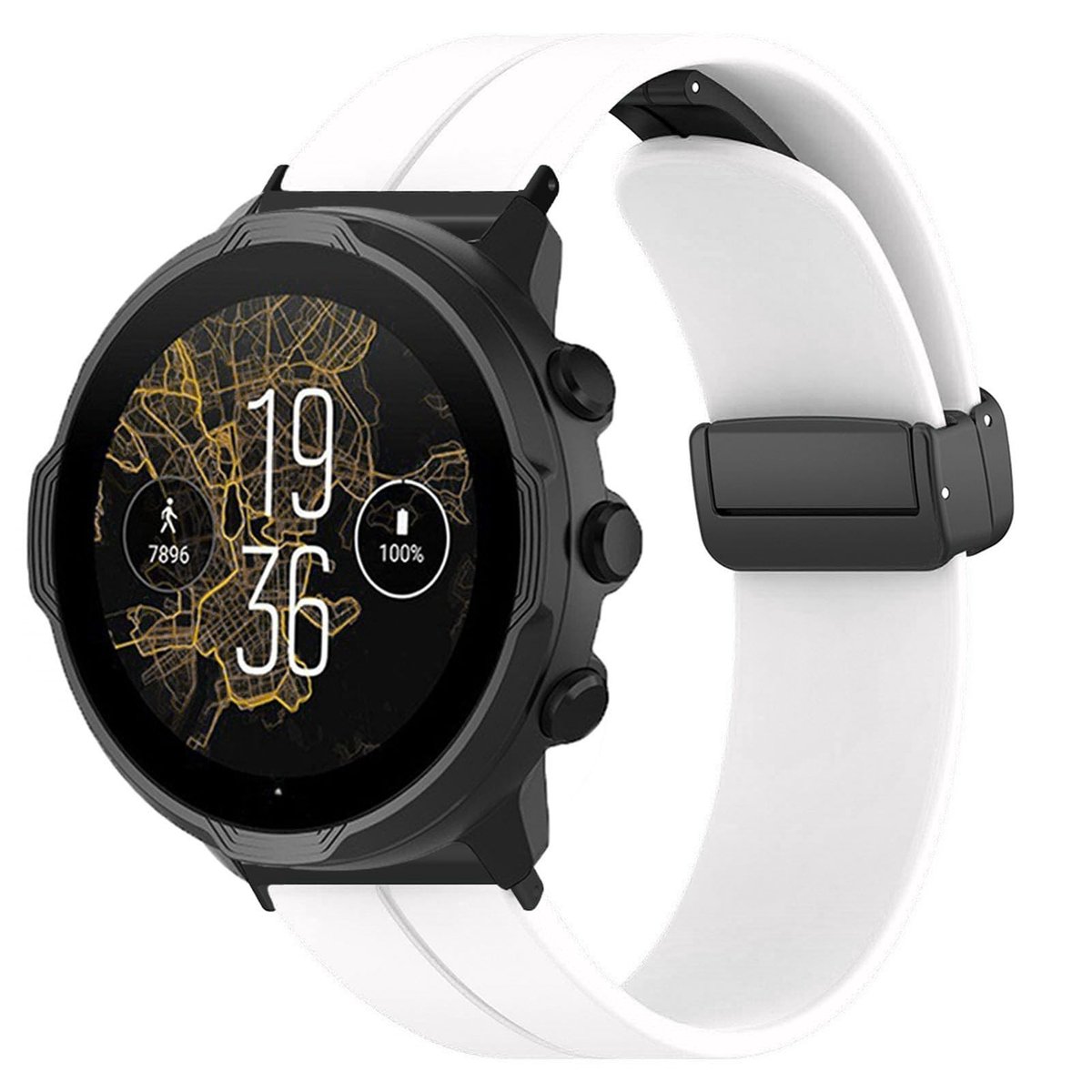 Allecto - Horlogeband Vervanging - Magnetisch - Sportief - Wit - Suunto 7 9 D5i - Siliconen - Snel los te maken - Bandring - Geschikt voor Pols