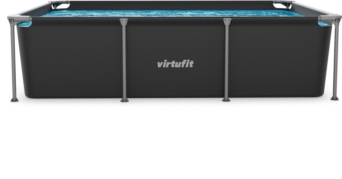 VirtuFit Rechthoekig Zwembad 260 x 180 x 66 cm - Incl. Filterpomp - Opzetzwembad - Duurzaam & Veilig Stalen Frame - Antraciet — afbeelding 12
