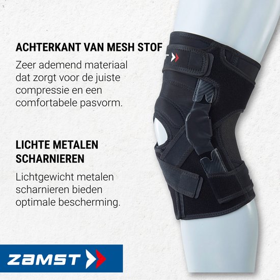 Zamst kniebrace met mesh achterkant, lichte metalen scharnieren.