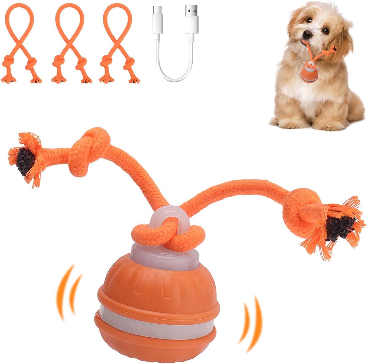 Interactief Hondenspeelgoed - Elektrische Bal - Actieve Hond - Vogelgeluiden - 6 x 6 x 5.5 cm - Oranje