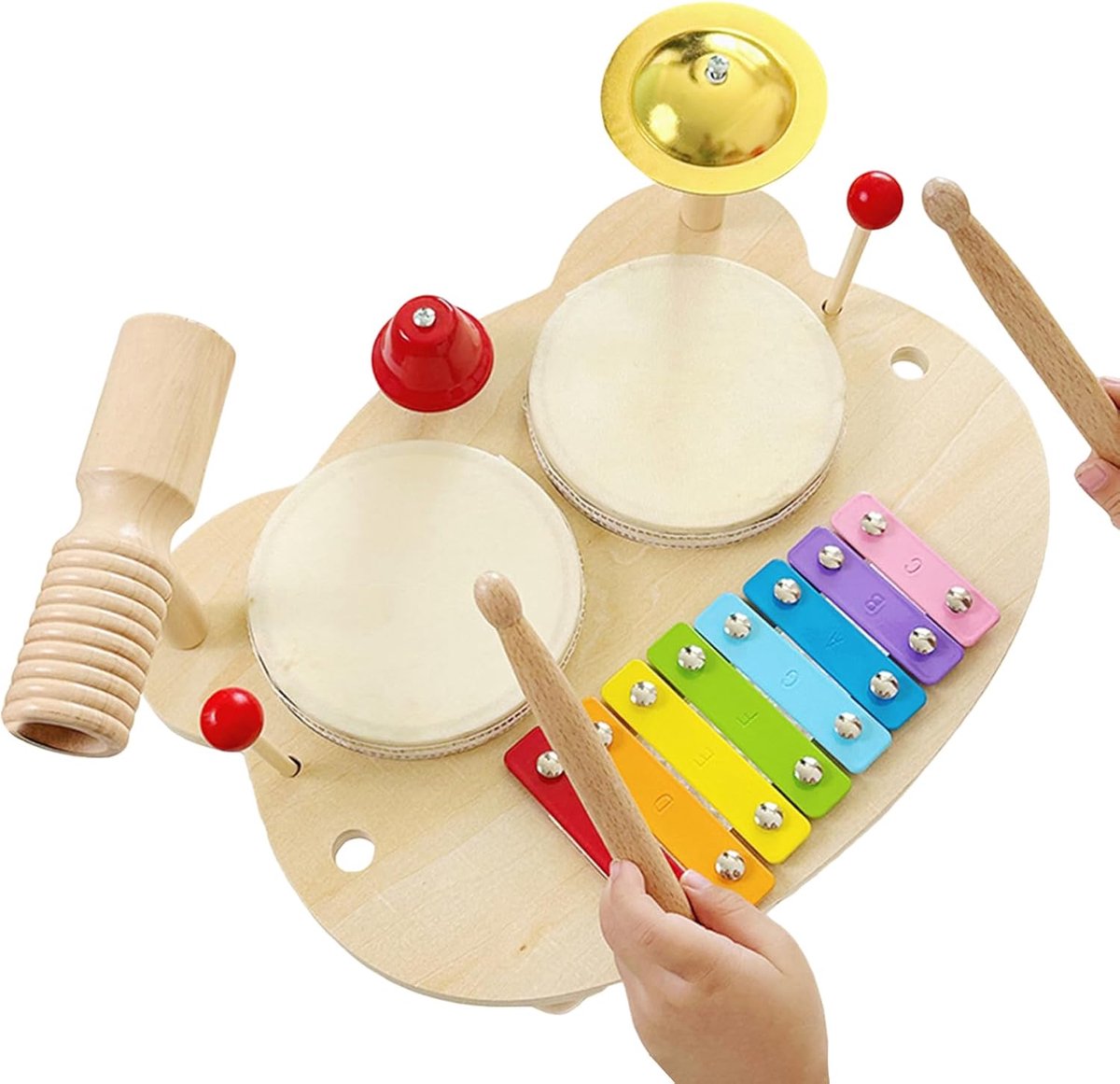 Kinder Drumstel - Muziekinstrument Hout - Creatief Spel - Multifunctioneel Ontwerp - 36 x 268 x 55 cm