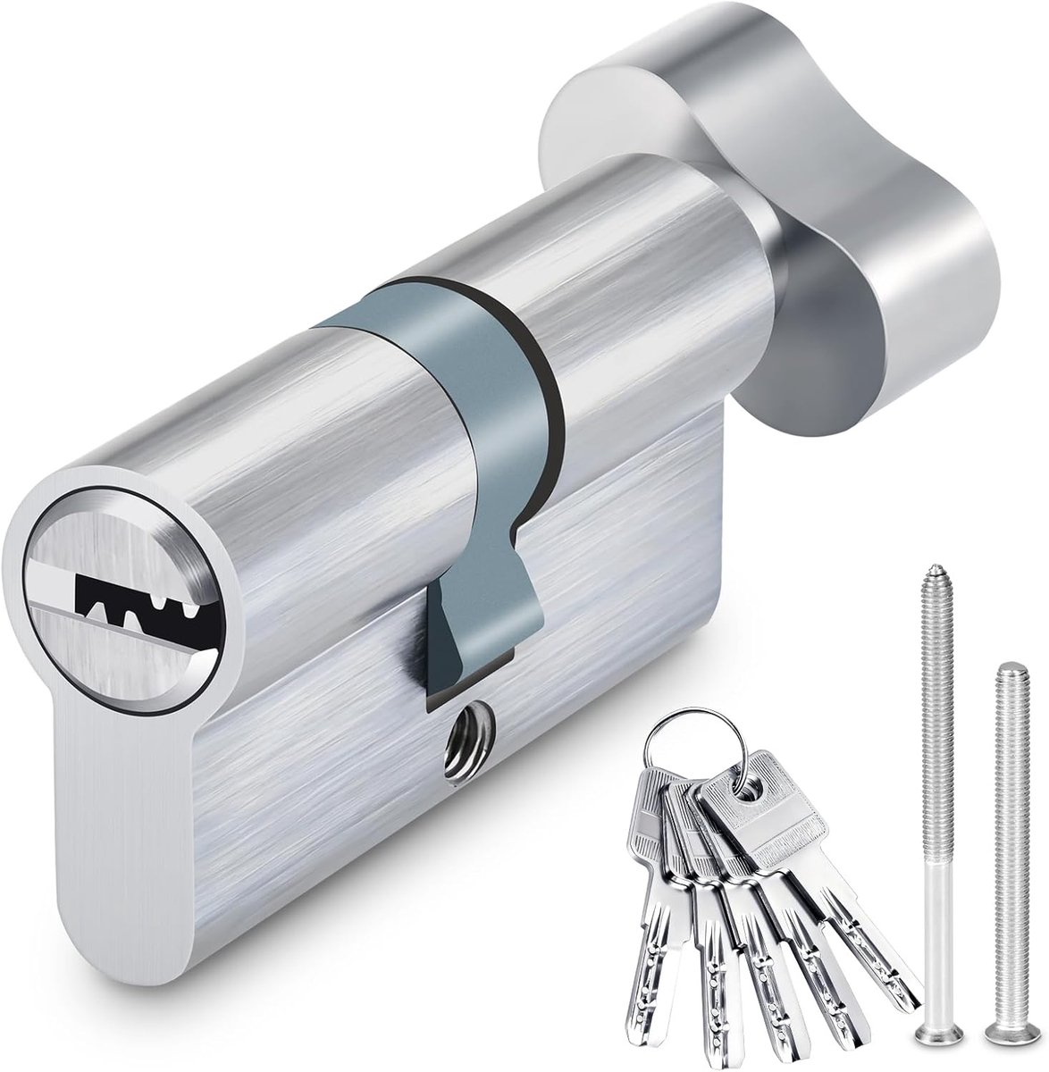 Cilinderslot met knop - Eurocilinder deur - Deur beveiligen - Inbraakwerend ontwerp - T60 mm - Nikkel