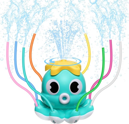 Water Spray Sprinkler for Kids-Cute Sprinkler with 8 Wiggle Tubes and 2 Hose Clamps Outdoor Sprinklers Summer Octopuses Toys for Garden Backyard Lawn Splashing Fun Toys for Boys Girls, Light Blue