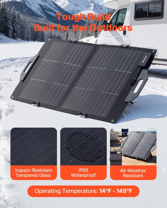 VEVOR Opvouwbaar Zonnepaneel 100w, 16bb N-Type Bifaciale Monokristallijne Zonnemodule met Lader, 24% Rendement, met Mc4-Uitgang, Usb-A (Qc3.0), Type-C en Dc-Poorten voor Powerstations — afbeelding 5