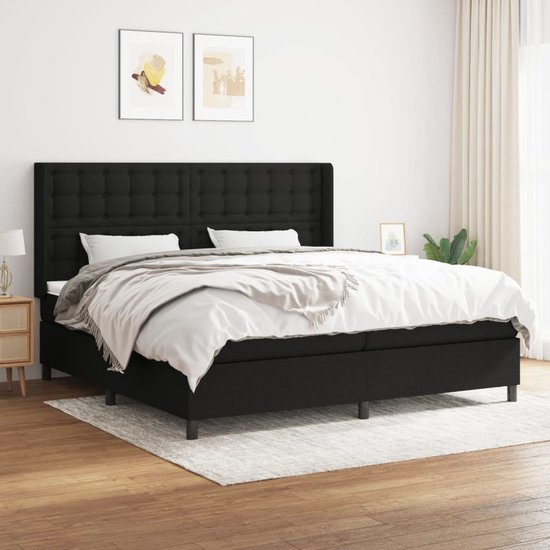 vidaXL - Sommier tapissier - avec - matelas - tissu - noir - 200x200 - cm