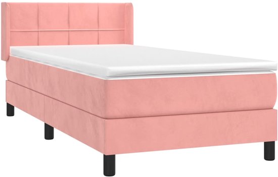 vidaXL - Sommier tapissier - avec - matelas - velours - rose - 90x190 - cm
